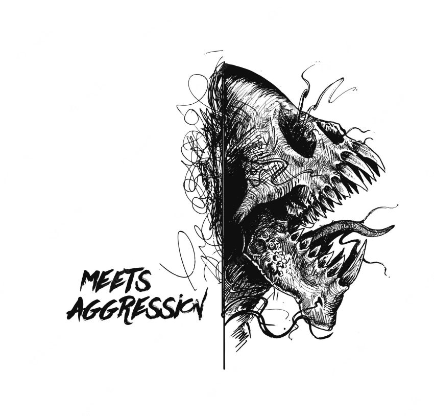 Aggressive monster tattoo design hand drawn sketch vector illustration