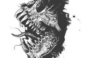 Aggressive monster tattoo t shirt design hand drawn sketch vector illustration