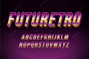 Alphabet letters and "future retro" words 3d retro effect