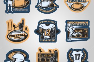 American football competitions emblems with running players foam hand sports equipment