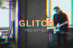 Anaglyph glitch psd effect in 3d tone with group of friends walk