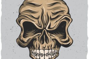 Angry skull poster with beige and grey colors