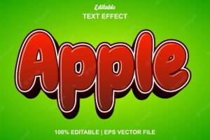 Apple text effect with red color 3d style