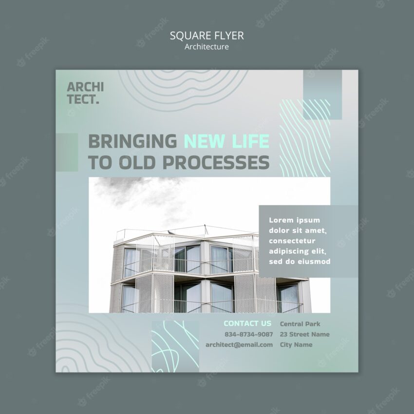 Architecture and building square flyer template