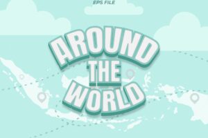 Around the world text effect, font editable, typography, 3d text. vector template