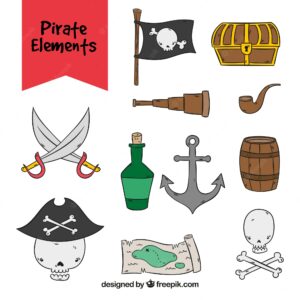 Assortment of hand drawn pirate objects