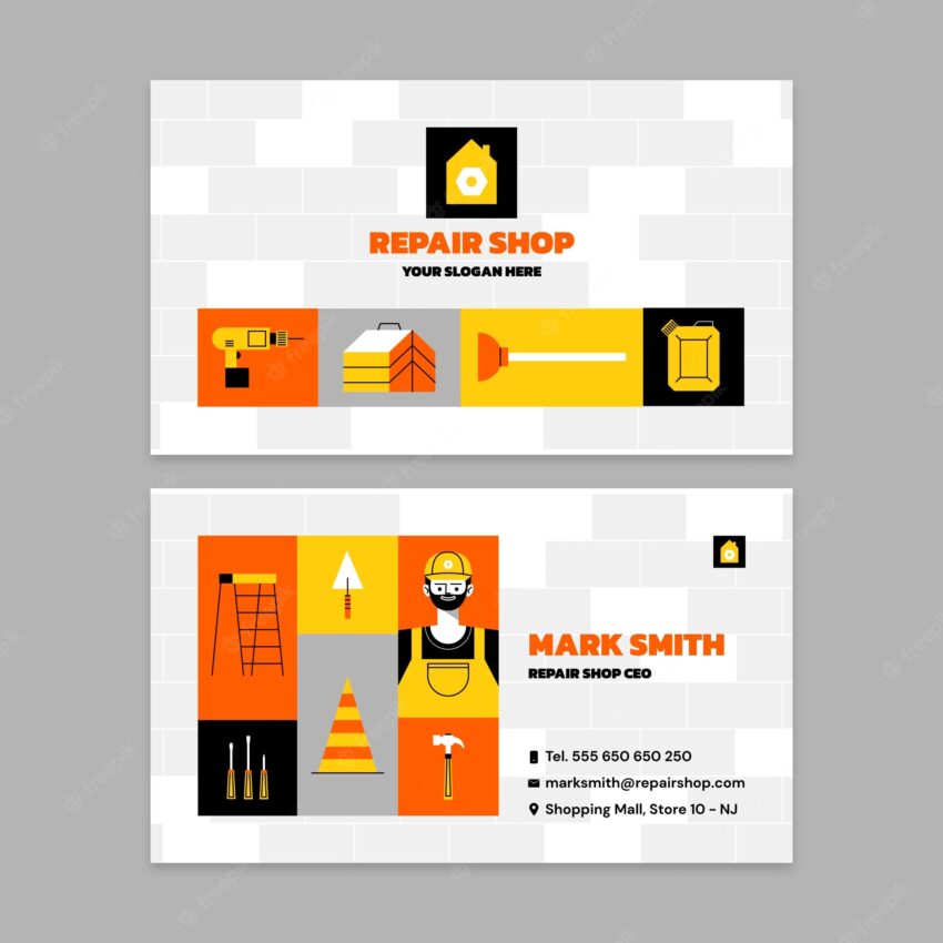 Auto repair shop business and service horizontal business card template