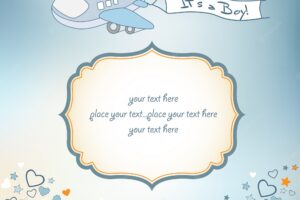 Baby boy announcement card with airplane