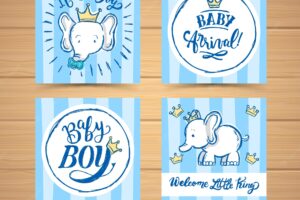 Baby cards collection in hand drawn style