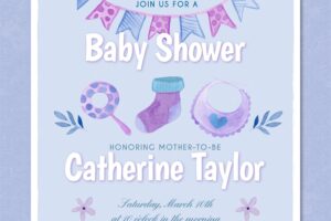 Baby shower blue invitation in watercolor