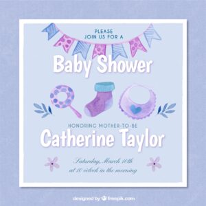 Baby shower blue invitation in watercolor