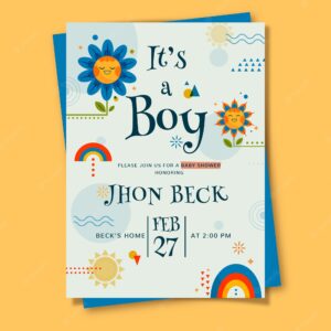 Baby shower card template for boy illustrated