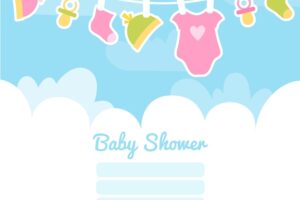 Baby shower card with baby clothes