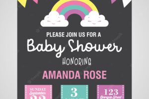 Baby shower card with pennants and rainbow