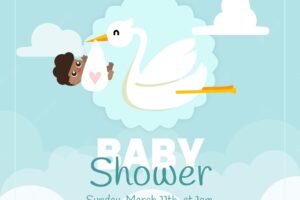 Baby shower card with stork