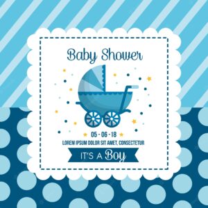 Baby shower celebration background bubbles stripes blue babe carriage happy day