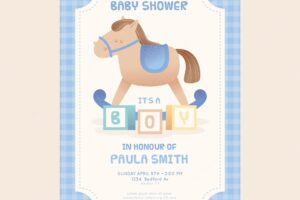 Baby shower illustrated invitation for baby boy