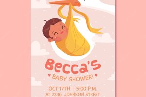 Baby shower illustrated invitation template for baby girl