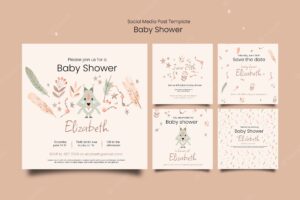 Baby shower instagram posts collection with vegetation and fox