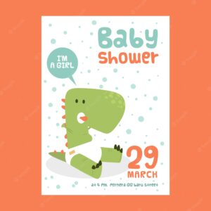 Baby shower invitation for girl with dinosaur