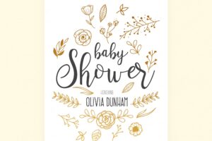 Baby shower invitation template with hand drawn ornaments