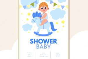 Baby shower invitation with boy in flat style