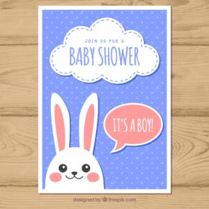 Baby shower invitation with bunnie in flat style