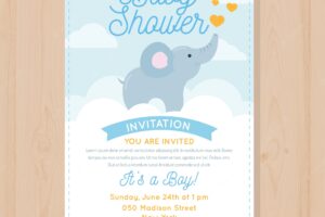 Baby shower invitation with cute elephant