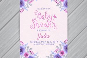Baby shower invitation with flowers in watercolor style