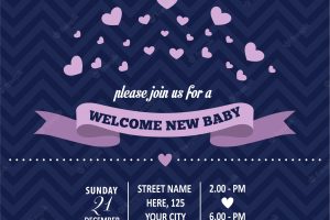 Baby shower invitation with hearts in retro style