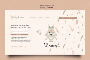 Baby shower landing page template with vegetation and fox