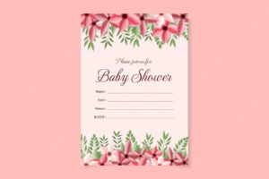 Baby shower party invite card floral flower background cute editable