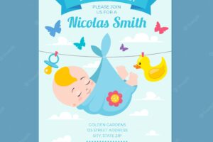 Baby shower template invitation with boy design