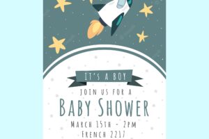 Baby shower template with rocket