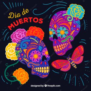 Background of mexican colorful skulls