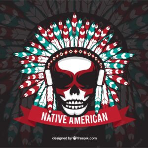 Background with native skull and feathers