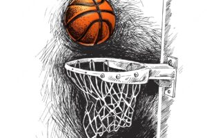 Basketball basket shot hoop game hand drawn sketch vector illustration