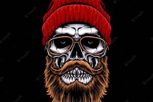 Bearded hipster skull vector logo