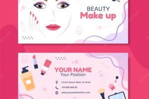 Beauty makeup card horizontal template flat cartoon background vector illustration