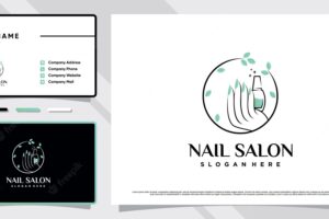 Beauty nail salon logo with creative element and business card design premium vector