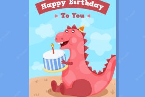 Birthday card design with dinosaur