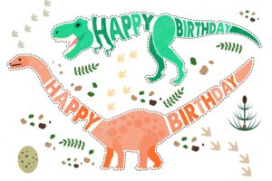 Birthday card with dinosaur for kids. vector illustration