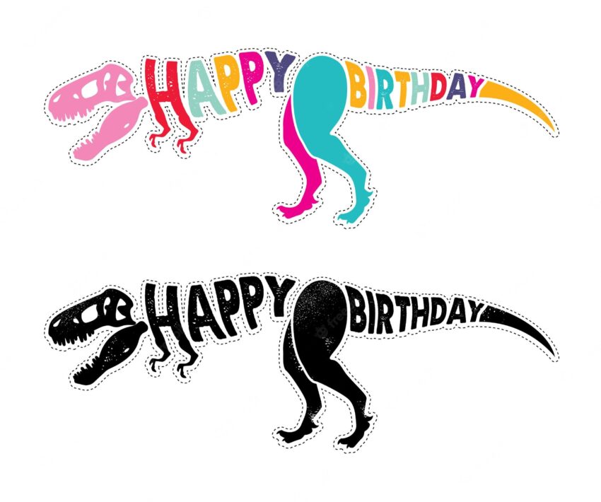 Birthday colorful card with dinosaur. vector illustration