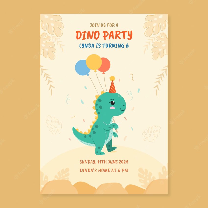 Birthday invitation template with dinosaur
