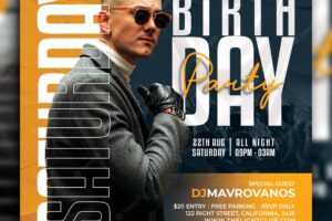 Birthday party flyer social media post and web banner
