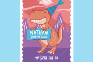 Birthday party invitation with a dinosaur