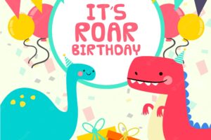 Birthday template with funny dinosaurs