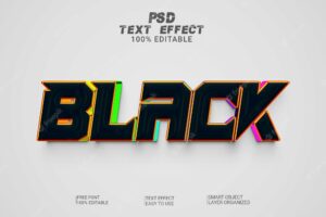 Black 3d text effect editable