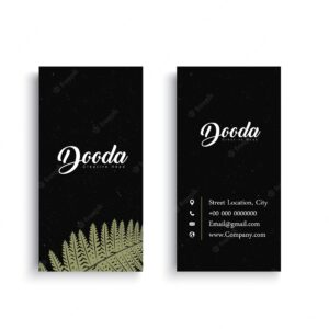 Black business card with palm tree leaf
