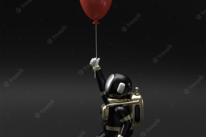 Black friday sale banner template astronaut floating with balloon